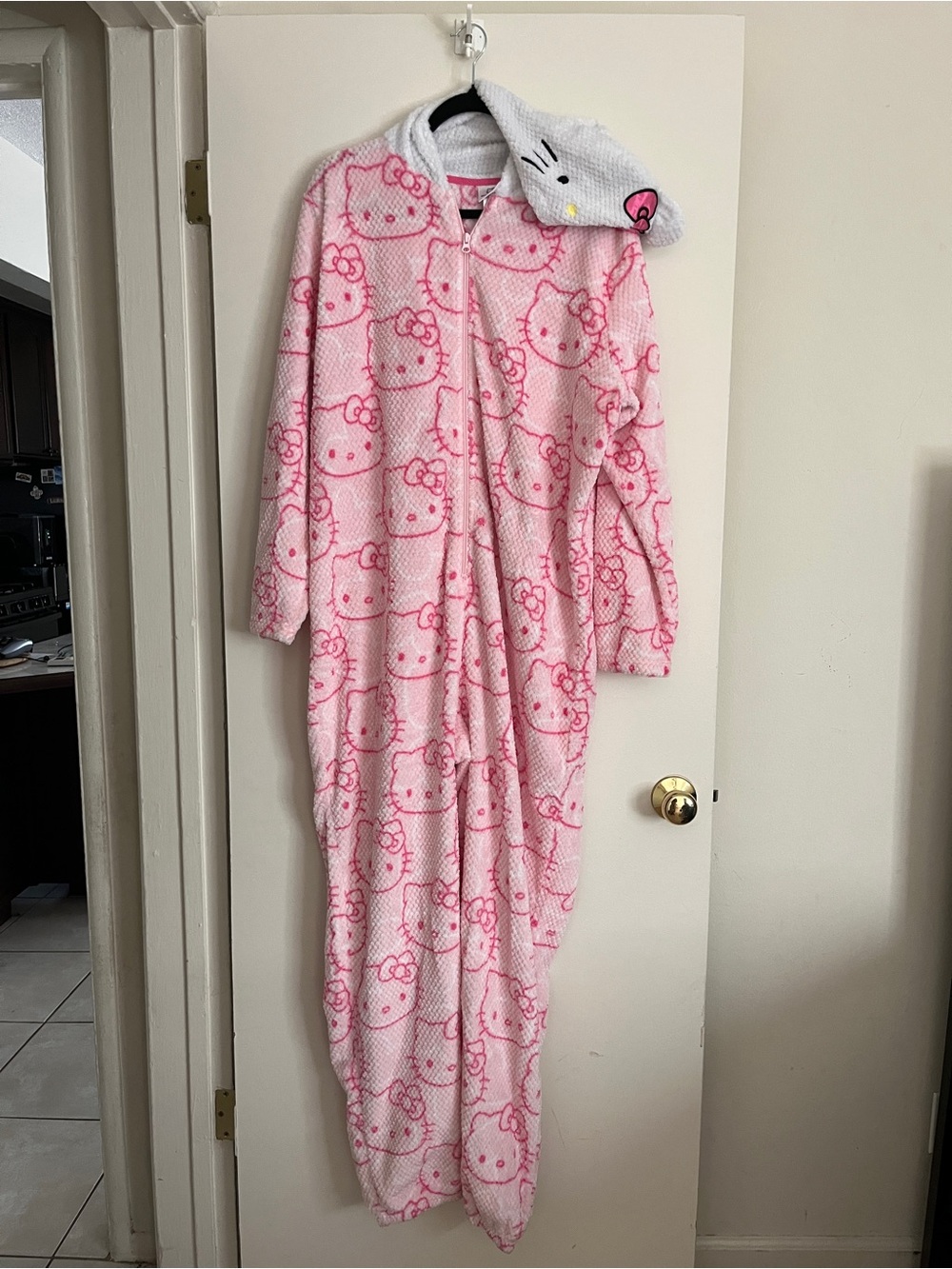 Sanrio Hello Kitty Pink Hooded Fleece Pajama Onesie
